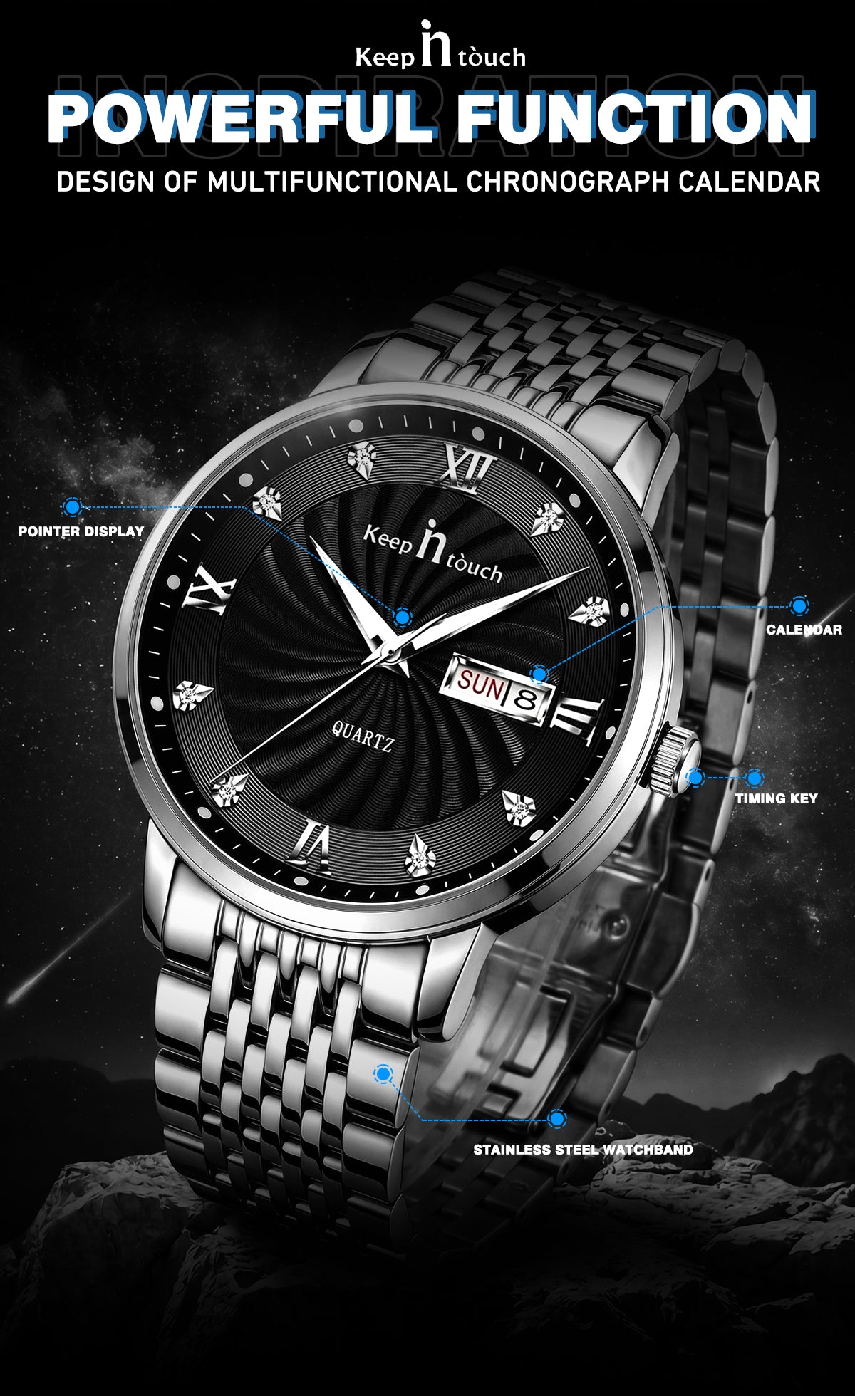 KnT-6617 Silver Black Watch - Silver Black