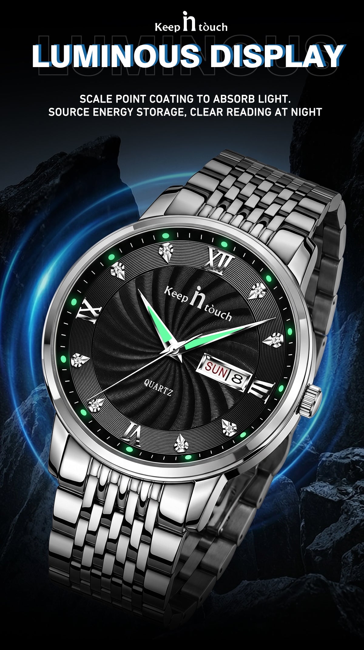 KnT-6617 Silver Black Watch - Silver Black