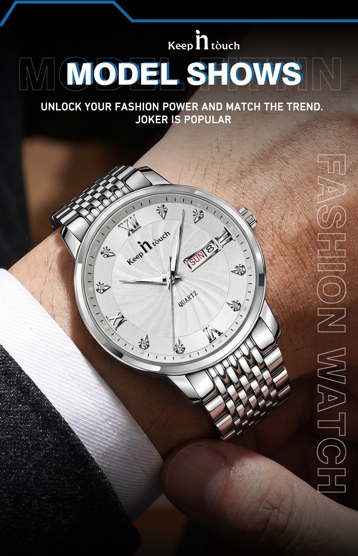 KnT-6617 Silver Black Watch - Silver