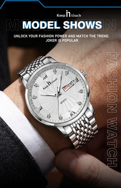 KnT-6617 Silver Black Watch - Silver