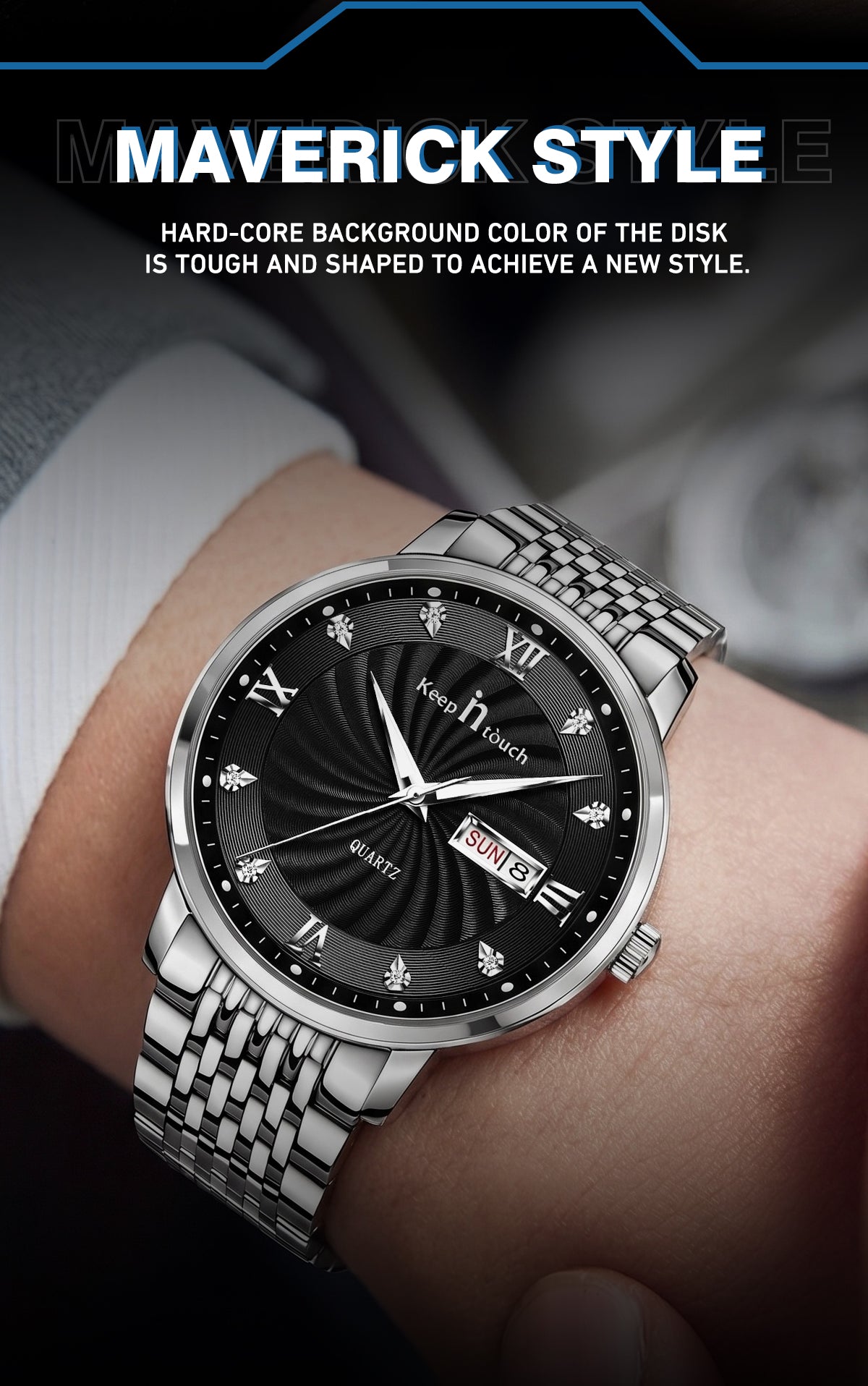 KnT-6617 Silver Black Watch - Silver Black