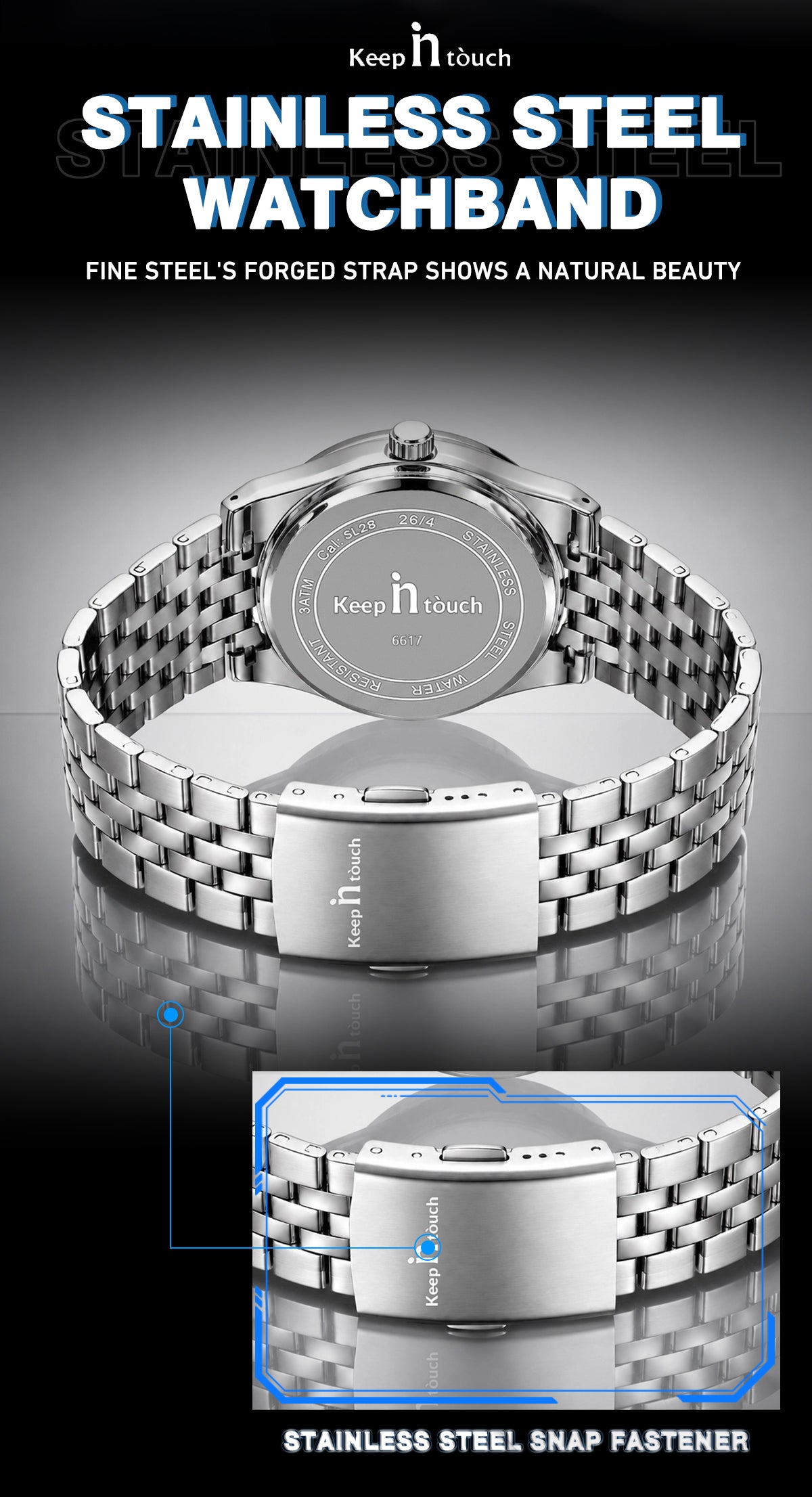 KnT-6617 Silver Black Watch - Silver