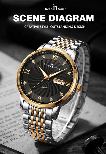 KnT-6617 Silver Black Watch - Silver Gold Black