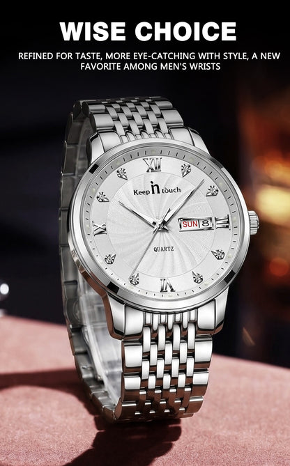 KnT-6617 Silver Black Watch - Silver