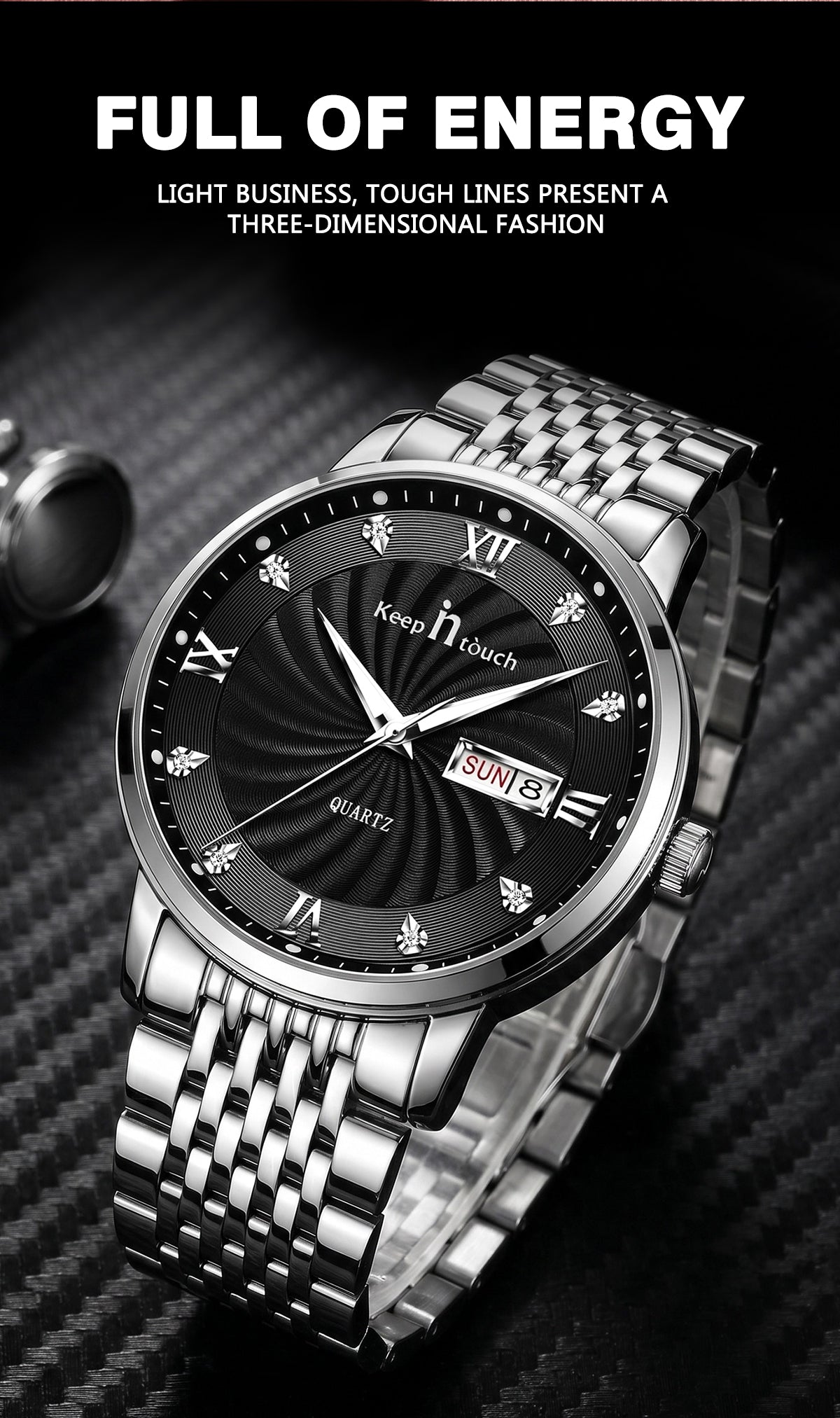 KnT-6617 Silver Black Watch - Silver Black