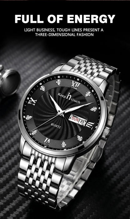 KnT-6617 Silver Black Watch - Silver Black