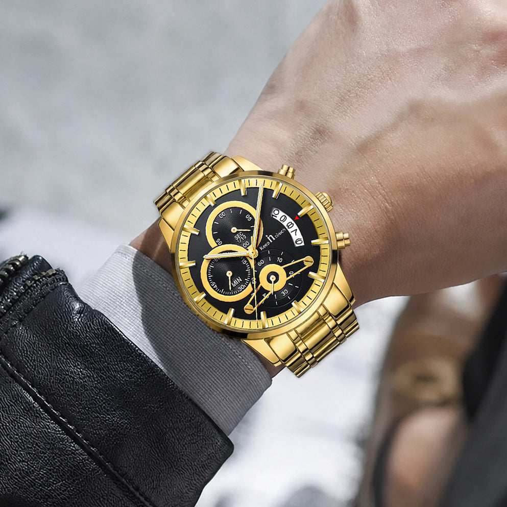 KnT-1025 Moonphase Chronograph Watch - Black Gold