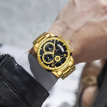 KnT-1025 Moonphase Chronograph Watch - Black Gold