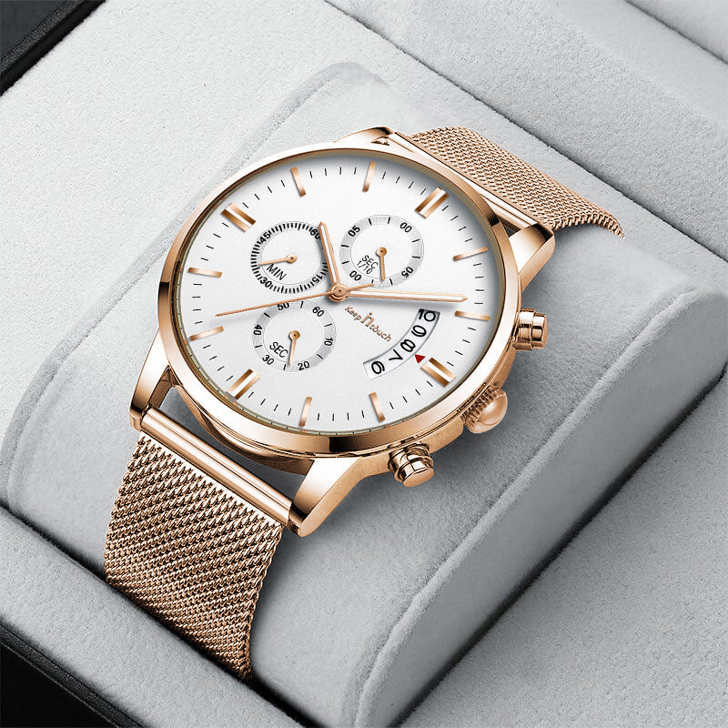KnT-1024 Mesh Classic Watch - Rose Gold White