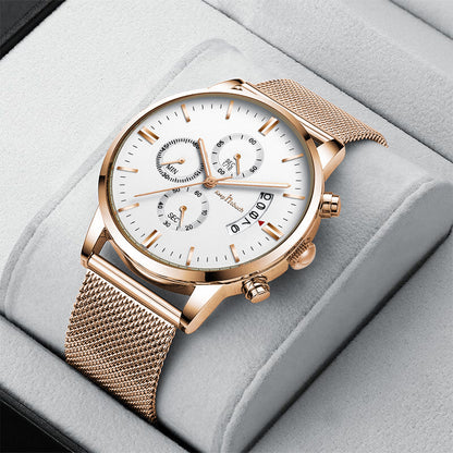 KnT-1024 Mesh Classic Watch - Rose Gold White