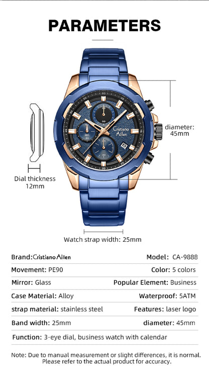 CA-8888 47mm Chronograph Watch - Blue Rose Gold