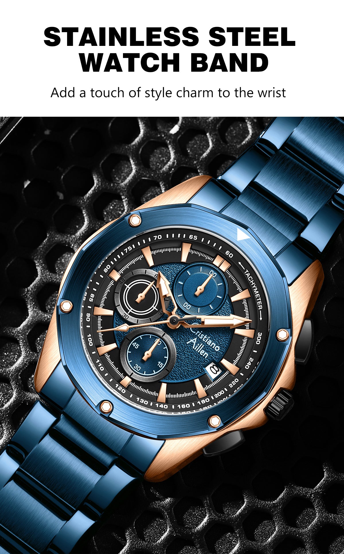 CA-8899 Multifunction Chronograph Watch - Blue Rose Gold