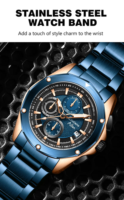 CA-8899 Multifunction Chronograph Watch - Blue Rose Gold