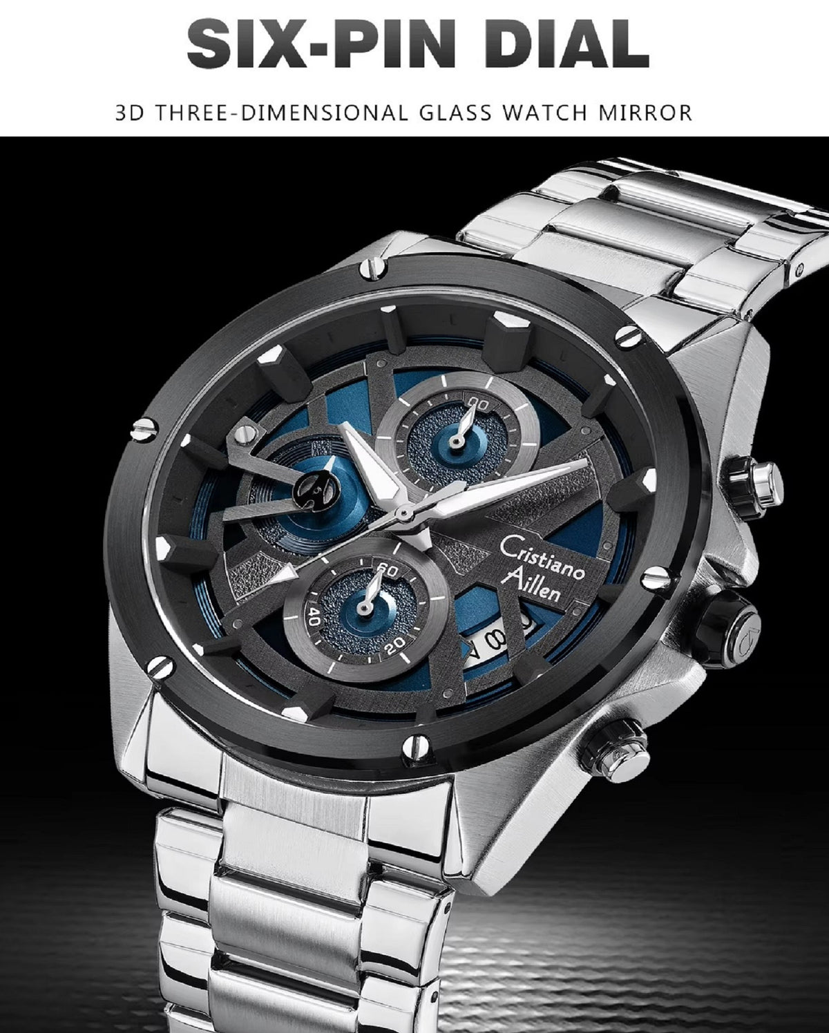 CA-8895 Metal Bracelet Chronograph Watch - Silver blue