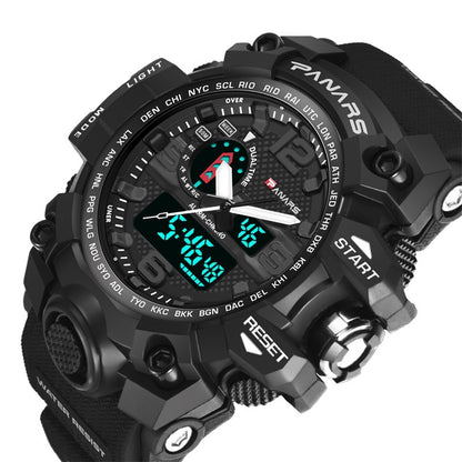 PANARS PNRS-8202 Black Blue dual time sports watch for men - watch side view