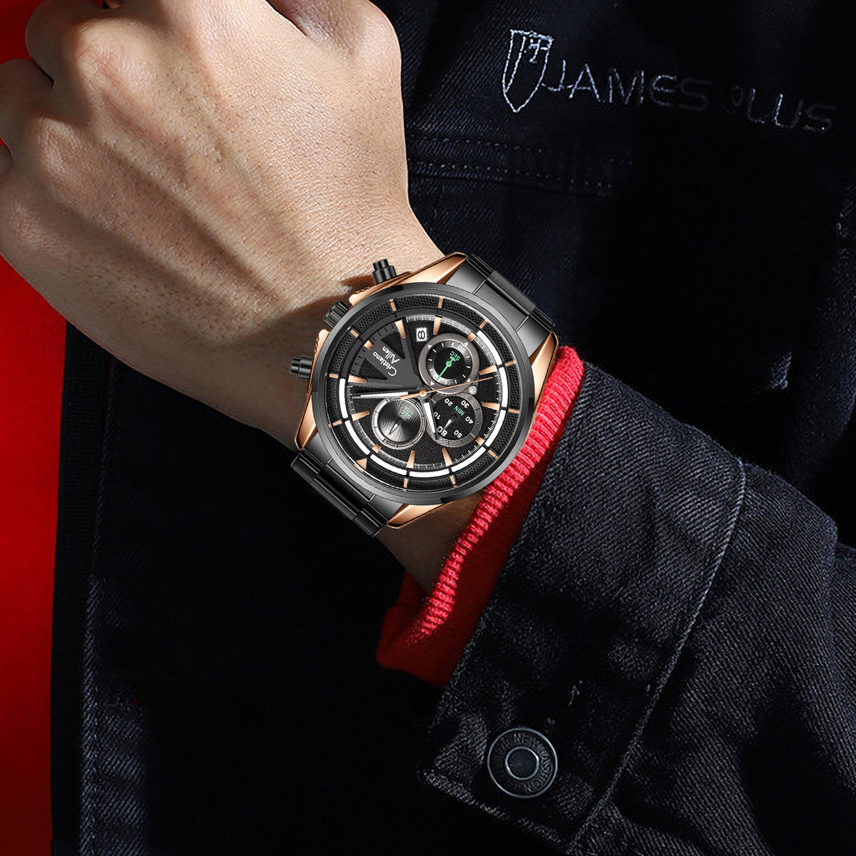CA-8890 Multifunction Analog Watch - Black Rose Gold