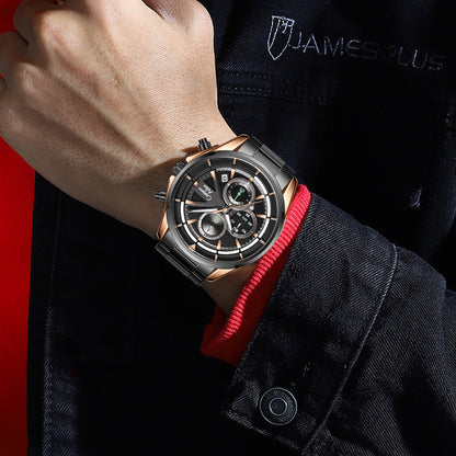 CA-8890 Multifunction Analog Watch - Black Rose Gold
