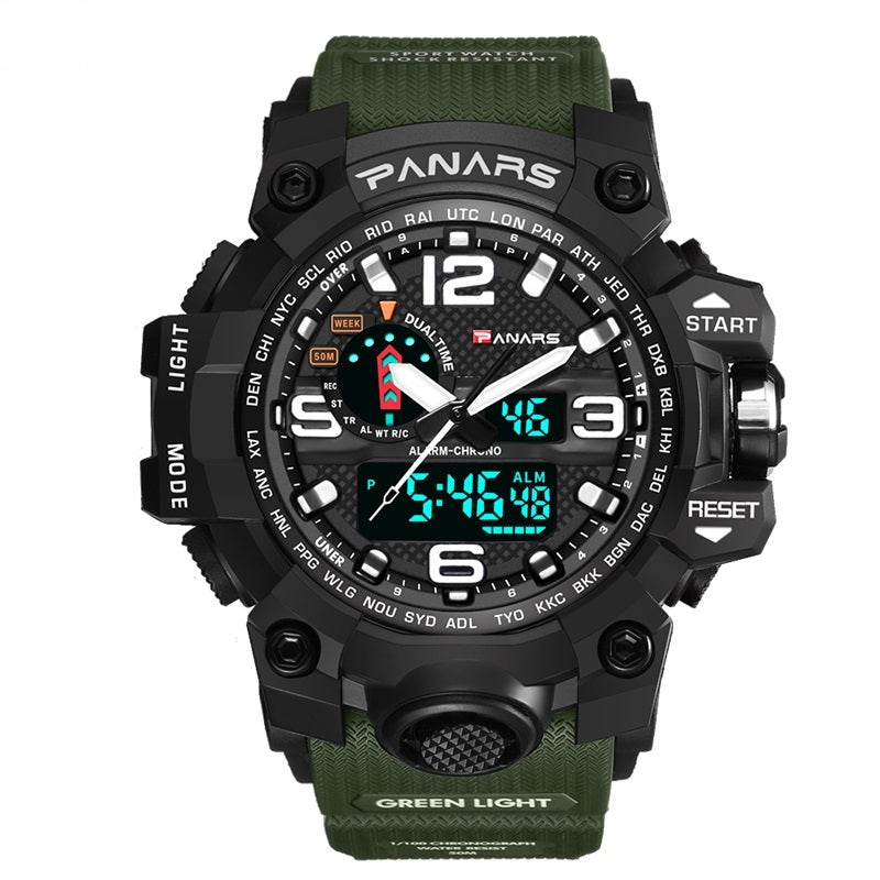 PANARS PNRS-8202 Dual Time Sports Watch for Men - Green - Green