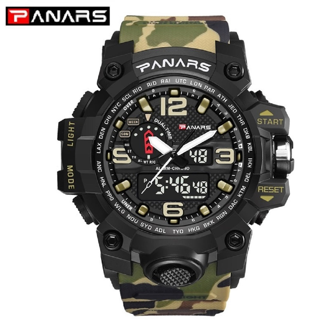 PANARS PNRS-8202 Dual Time Sports Watch for Men - Camo Green - Camo Green