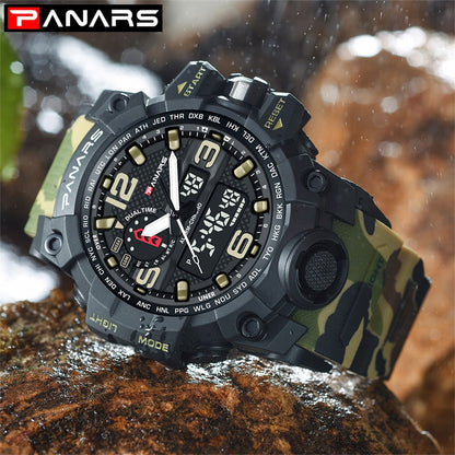 PANARS PNRS-8202 Camo Green dual time sports watch for men - watch feature detail