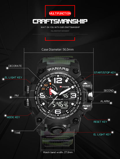 PANARS PNRS-8202 Green dual time sports watch for men - watch close-up