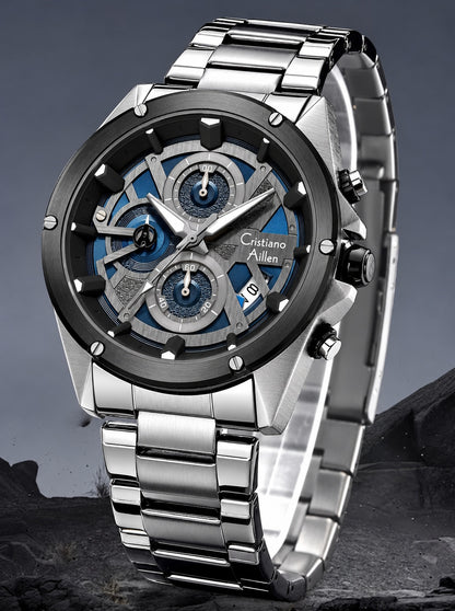 CA-8895 Metal Bracelet Chronograph Watch - Silver blue