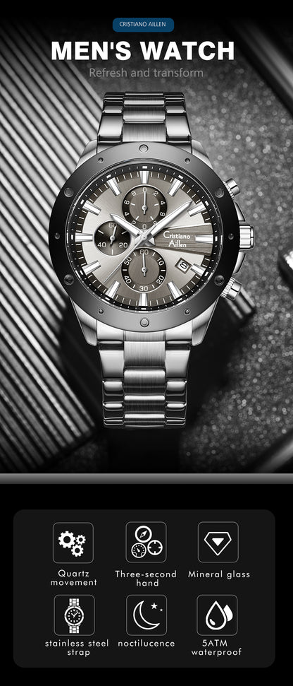 CA-8897 Chronograph Watch - Silver Black