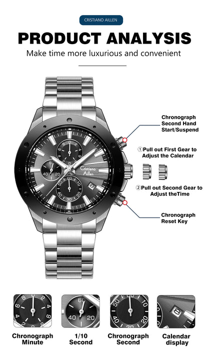 CA-8897 Chronograph Watch - Silver Black