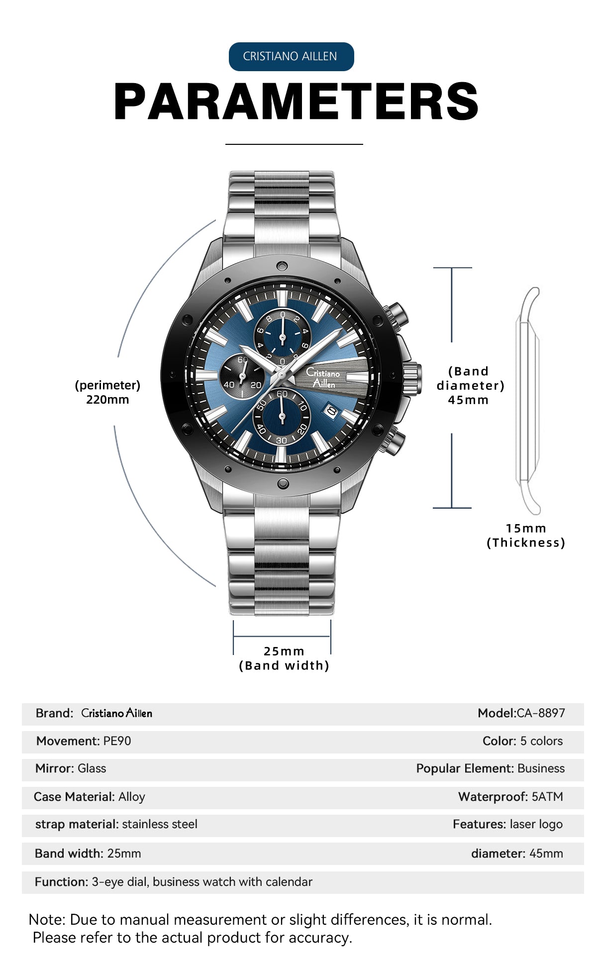 CA-8897 Chronograph Watch - Silver Blue