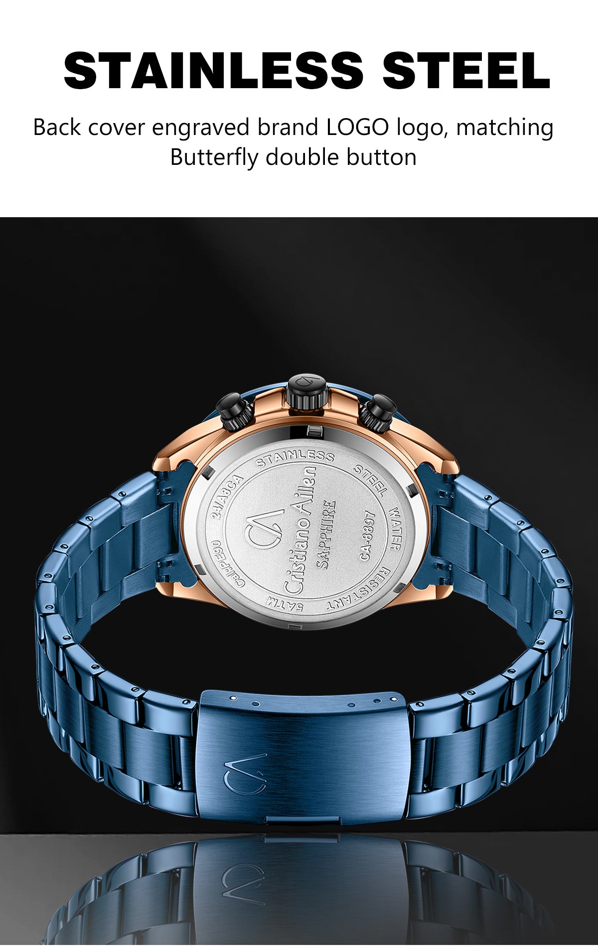 CA-8897 Chronograph Watch - Blue Rose Gold