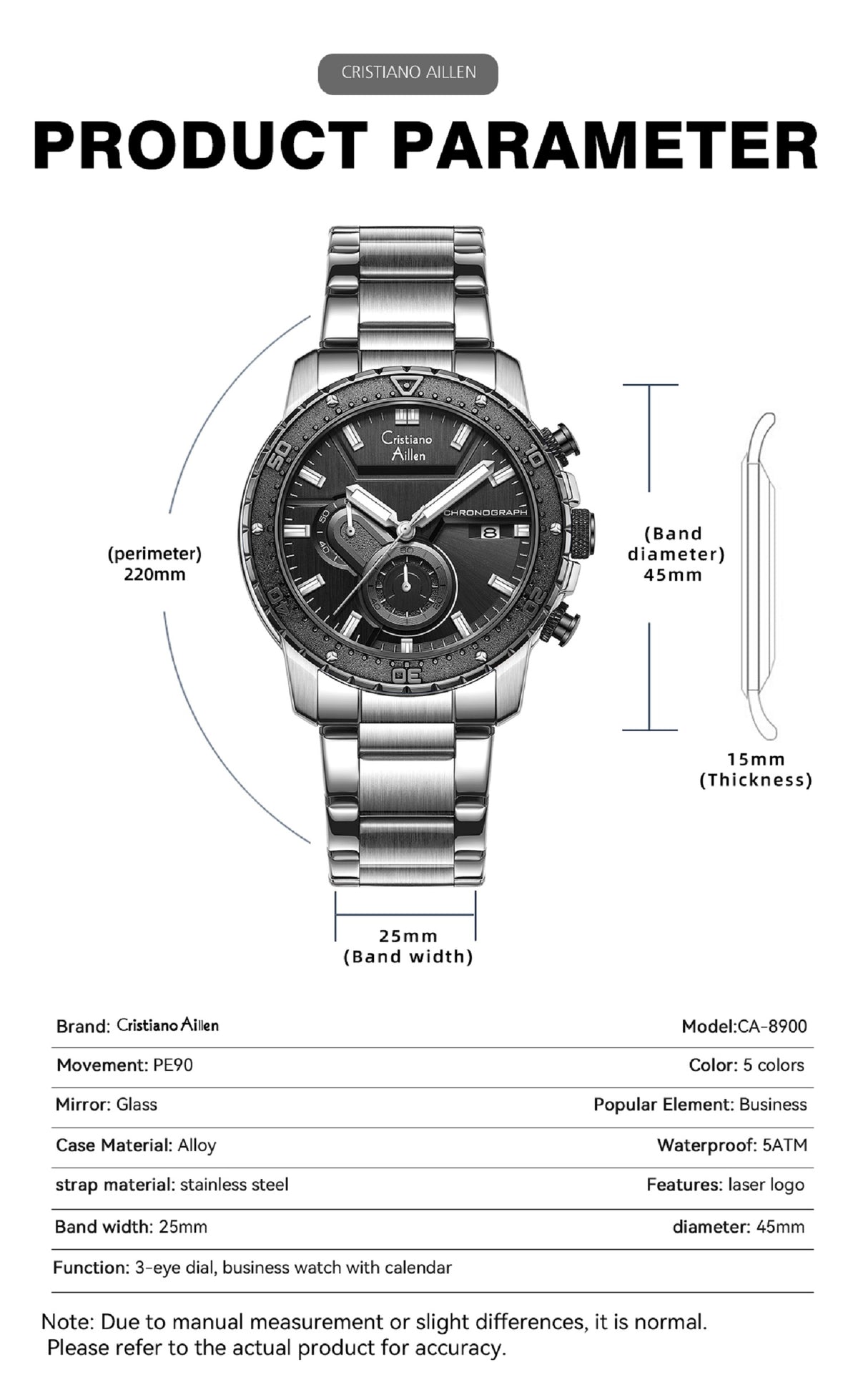 CA-8900 Chronograph Watch - Silver