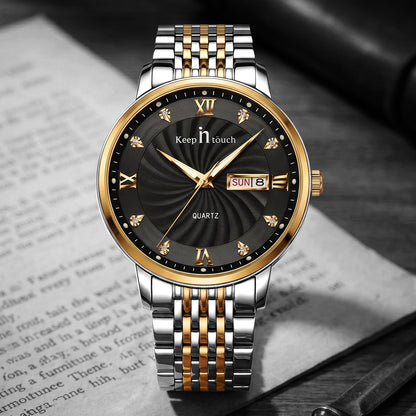 KnT-6617 Silver Black Watch - Silver Gold Black