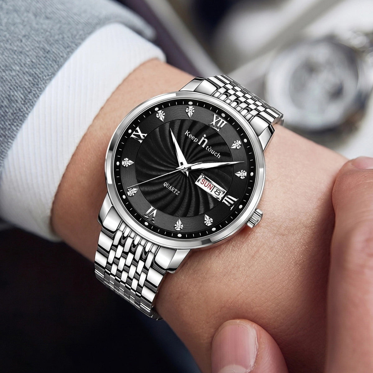KnT-6617 Silver Black Watch - Silver Black