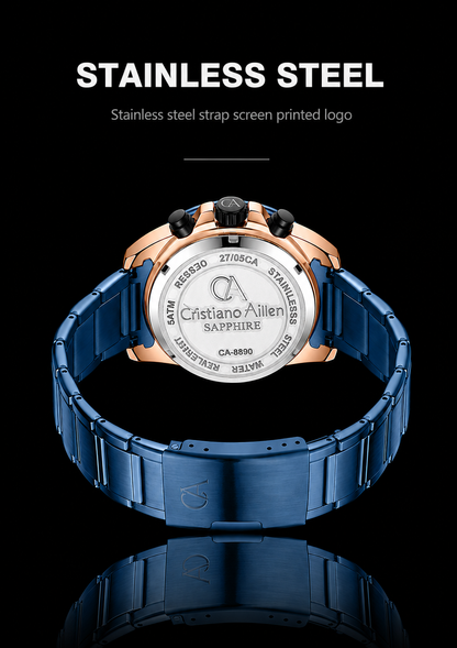 CA-8890 Multifunction Analog Watch - Blue Rose Gold
