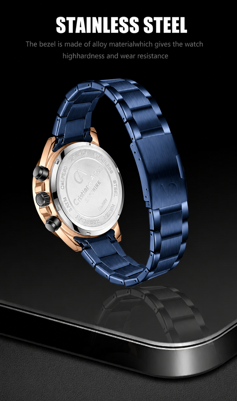 CA-8891 Multifunction Analog Watch - Blue Rose Gold