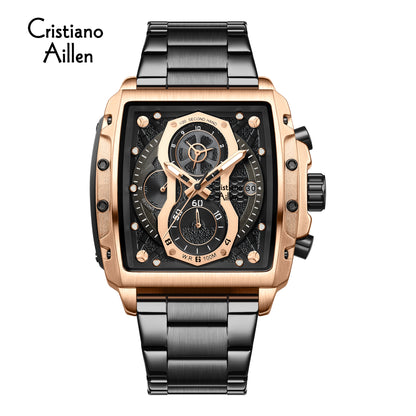 Cristiano Aillen CA-8916 black rose gold chronograph watch for men