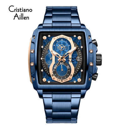 Cristiano Aillen CA-8916 blue rose gold chronograph watch for men