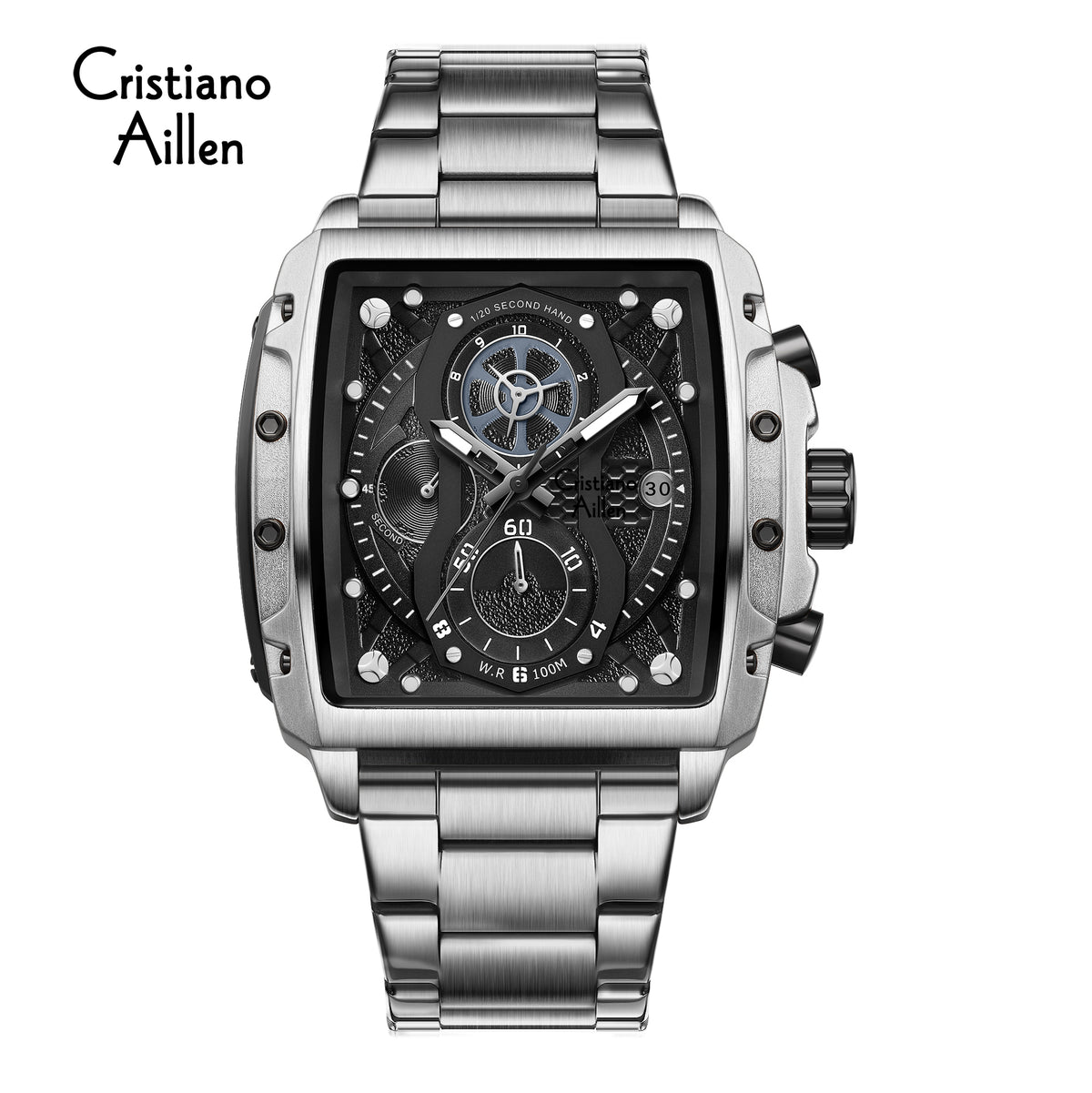 Cristiano Aillen CA-8916 silver black chronograph watch for men