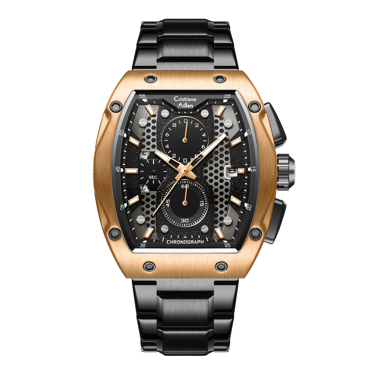 Cristiano Aillen CA-8917 black rose gold chronograph watch for men