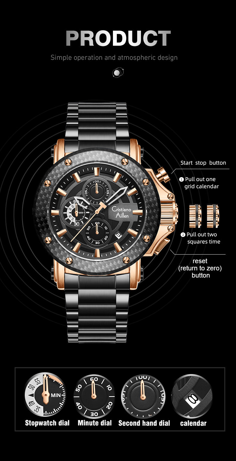 CA-9842 Chronograph Watch - Black Rose Gold