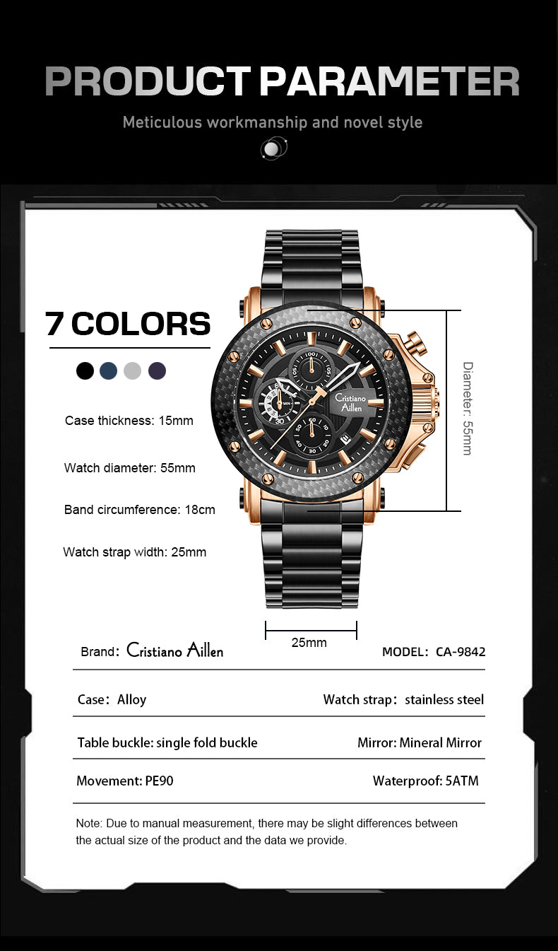 CA-9842 Chronograph Watch - Black Rose Gold