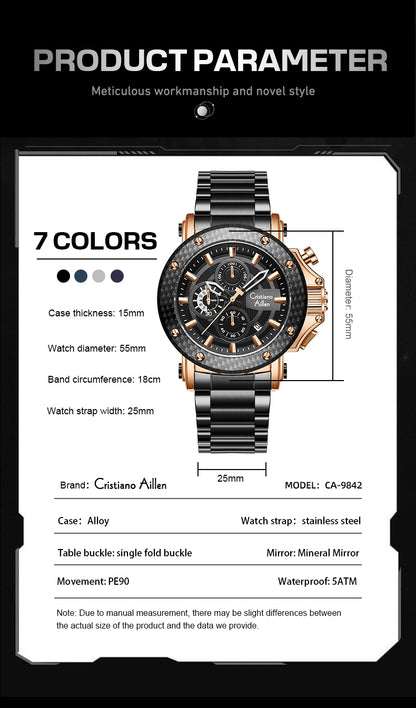 CA-9842 Chronograph Watch - Black Rose Gold