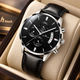 KnT-1023 Leather Chronograph Watch - Black Silver Black