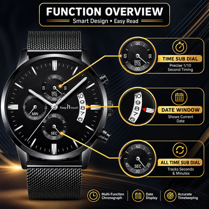 KnT-1024 Mesh Classic Watch - Black-Blue