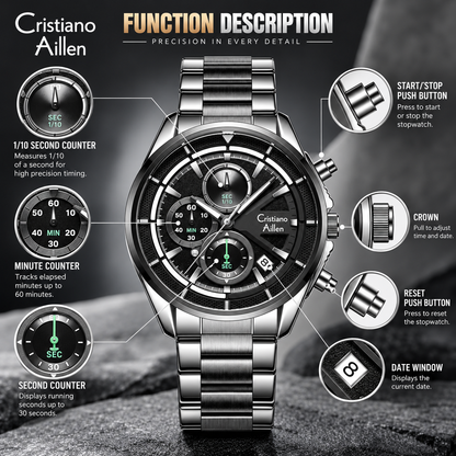 CA-8890 Multifunction Analog Watch - Silver Black