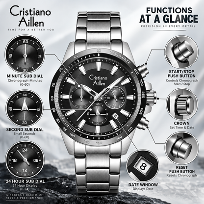 CA-8891 Multifunction Analog Watch - Silver Black