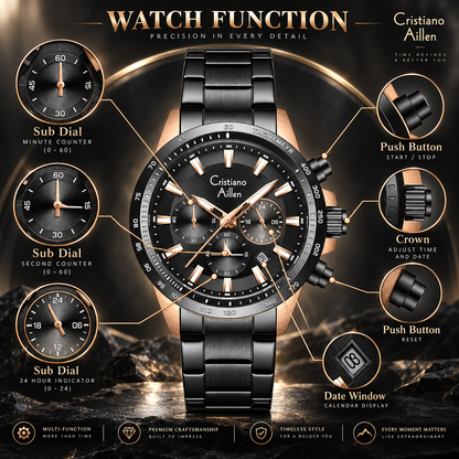 CA-8891 Multifunction Analog Watch - Black Rose Gold
