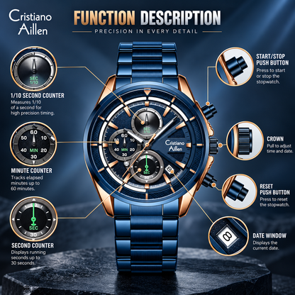 CA-8890 Multifunction Analog Watch - Blue Rose Gold