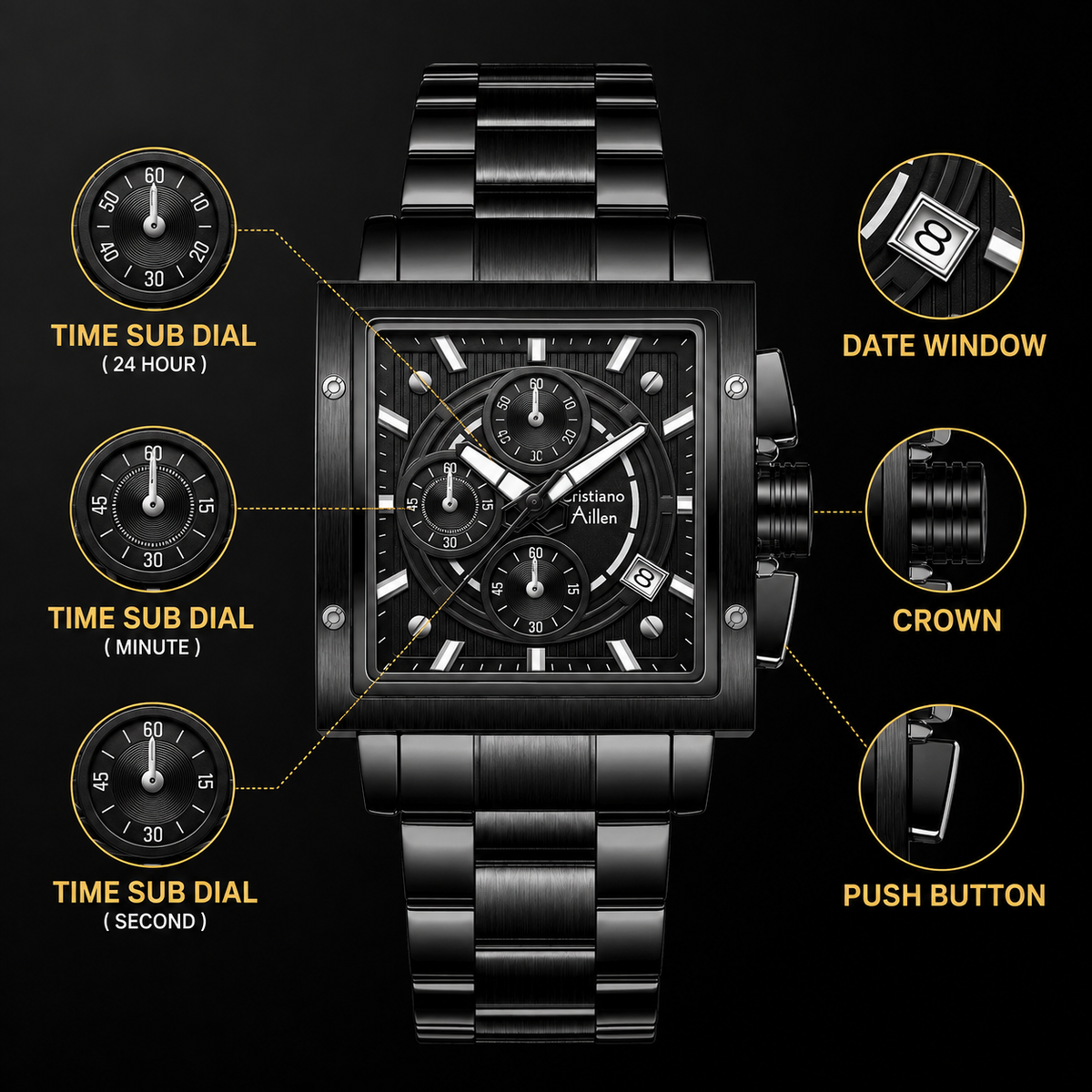 CA-9844 Chronograph Watch - Black
