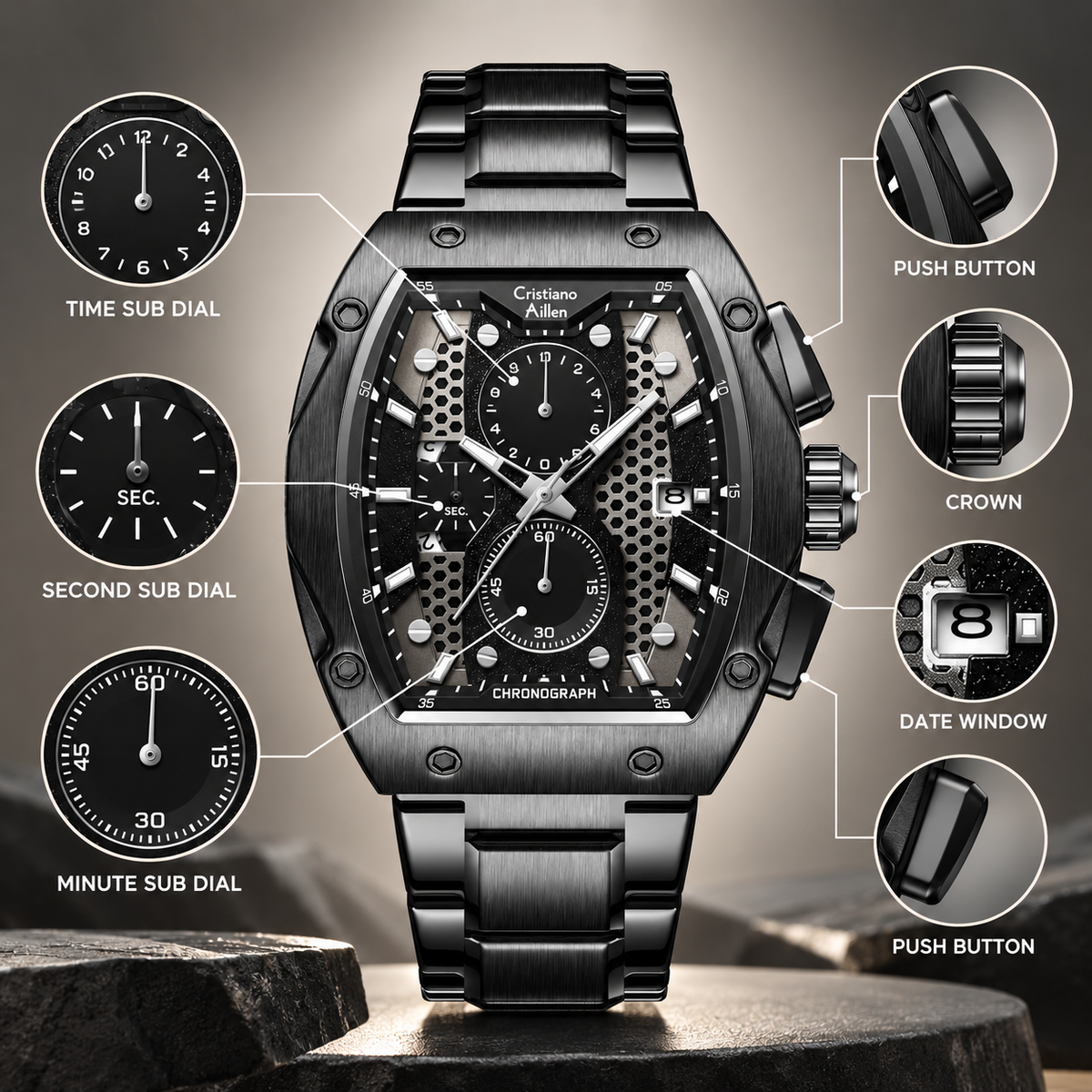 CA-8917 Chronograph Watch - Black